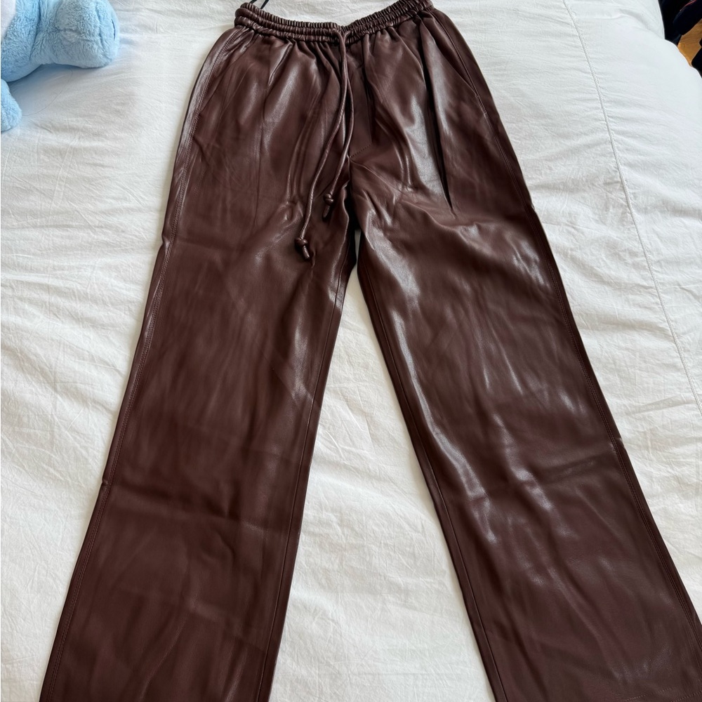 Nanushka Brown Faux Leather Drawstring Joggers